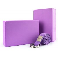 Garsumiss 2 PCS Yoga Blocks Set Natural & ECO-Friendly EVA Foam Brick High Density Non-Slip Odor-Resistant to Support and Deepen FlexibilityComes with D-Ring Yoga Strap - BO5TWGDQE
