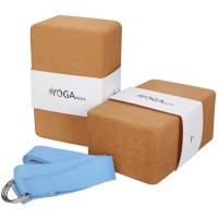 JBM Yoga Blocks 2 Pack Plus Strap Cork Yoga Block Yoga Brick Eco-Friendly Cork Yoga Block to Support and Deepen Poses Lightweight Cork & Blue - B752CJ0K6