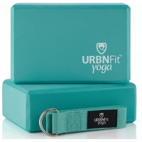 URBNFit Yoga Blocks 2 Pack Sturdy Foam Yoga Block Set with Strap for Exercise Pilates Workout Stretching Meditation Stability High Density Non Slip Brick Fitness Accessories - BFSJXIJ20