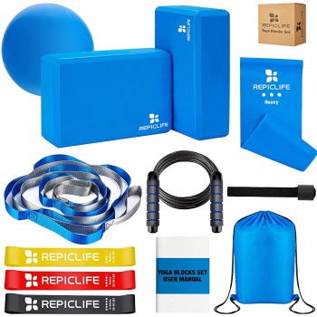 Yoga Set,12 Yoga Accessories Yoga Blocks 2 Pack with Strap,1 Mini Yoga Ball,3 Resistance Loop Bands,1 Resistance Band,1 Door Anchor,1 Jump Rope,Gym Bag & Manual for Yoga Pilates Stretching - BXJV3XC5L