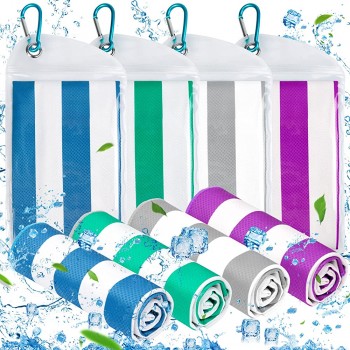 Cooling Towel 4 Packs40 x 12,Cooling Towels for Neck and Face,Gym Workout Towels,Soft Breathable Chilly Towel Striped Ice Towel for Athletes,Yoga Golf Camping Running,Hiking - BLJ8GHE7X