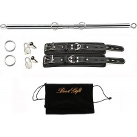 exreizst Adjustable Silver Spreader Bar with 2 Premium Soft Pad Black Leather Straps Expandable Sports Exercise Training Set - B7XA9SHQZ