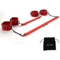 EXREIZST Expandable Adjustable 2 Spreader Bar with 4 Leather Straps Sports Fitness System Set Red - BBZCTXLTC