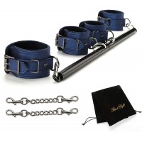 EXREIZST Expandable Black Spreader Bar with 4 Blue Leather Straps Adjustable Exercise Training Tools Set for Home Gyms - BYVP18G10