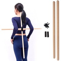 FDR 2 Pcs Yoga Sticks Stretching Tool Straps Posture Correction Wooden Sticks with Stick Buckle Humpback Correction Stick for Home Woman 70 cm 27.55 in - B3MZN819A