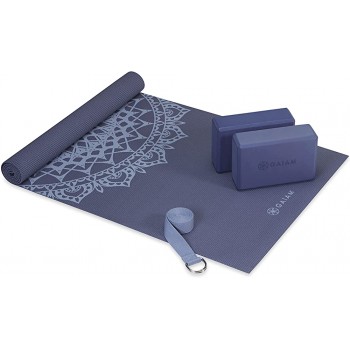 Gaiam Beginner's Yoga Starter Kit Set Yoga Mat Yoga Block Yoga Strap Light 4mm Thick Printed Non-Slip Exercise Mat for Everyday Yoga Includes 6ft Yoga Strap & Yoga Brick - BOUD7ND0C