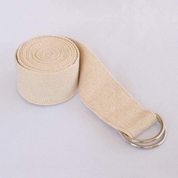 Yoga Straps Superior Non-Stretch Cotton Twill with Metal D-Ring Buckle 8 Feet Natural - BU1K6IASL