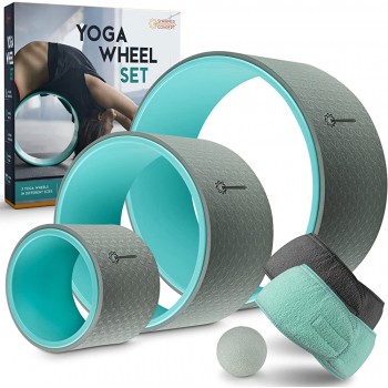 Sharper Concept | Yoga Wheel Set 3 Pack Yoga Wheels Great for Back Pain Stretching Flexibility Back Wheel 6,10,12 Inch Yoga Kit to Improve Posture Pain Relief Message Ball Headbands incl. - BKR0JRCV8