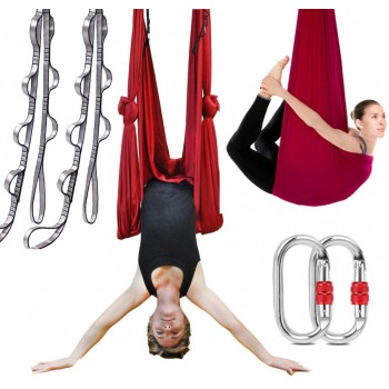 TESLANG Aerial Yoga Swing Aerial Silks Antigravity Yoga Swing Set Yoga Hammock with 2 Extension Straps Daisy Chains & O-Ring Flying Yoga 5M x 2.8M - B5RJ5CY38
