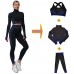 Women 3-piece tight-fitting yoga wear Lightweight and highly elastic sports suit Suitable for a variety of sports scenes Black and blue comfortable fabrics - BGKQV8NER