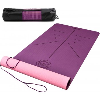 Eco Friendly TPE Yoga Mat DAWAY Y8 Wide Thick Workout Exercise Mat Non Slip Grip Pilates Mats Body Alignment System Tear Resistant with Carrying Strap 72x 26 Thickness 6mm - B8JZ2K1NF