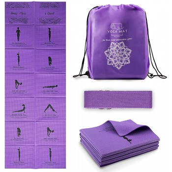 Foldable Thick Yoga Mat for Women Non Slip Exercise Mat for Home Gym Travel Yoga Set With Stretch Strap for Yoga Pilates and Fitness - BUT85N3VX