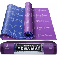 Instructional Yoga Mat with Poses Printed On It & Carrying Strap 75 Illustrated Yoga Poses & 75 Stretches Cute Yoga Mat For Women and Men Non-Slip 1 4" Extra-Thick Yoga Mat For Beginners - B2DCFHHRC