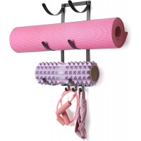 LONGITEEYI Yoga Mat Holder Wall Mount Yoga Mat Rack Wall Mount,Wall Rack Storage for Yoga Mat Yoga Tiles Foam Roller with 3 Hooks for Hanging Yoga Strap and Resistance Bands Home Gym Decor for Home Gym Organization ,3-Sectional Metal - B31CUPKIL