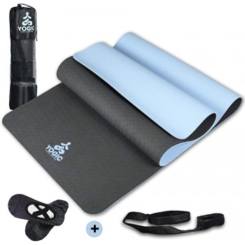 YOGIC Exercise Yoga Mat for Women and Men Non Slip Pilates & Gymnastics Mat with 74x24 6mm Thick with Free Carrying Strap Anti Skid Socks & Storage Bag - BURL8GNRO