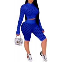 2 Piece Outfits for Women Sexy Clubwear- Hollow Out See Through Short Sleeve Tops + Skinny Shorts Set Jumpsuit - BBCOEVX48