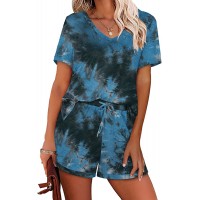 Bofell Two Piece Outfits for Women Lounge Sets Tie Dye Short Sleeve with Pockets - BZI3HUVF5