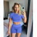 OYS Women's Seamless Workout Set 2 Piece High Waisted Yoga Gym Shorts Outfits Running Active Crop Top Clothes - BB2BD26TR