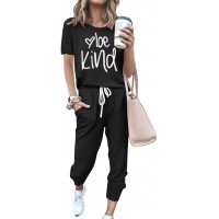 PRETTYGARDEN Women's Two Piece Outfit Short Sleeve Pullover with Drawstring Long Pants Tracksuit Jogger Set - B1T020IKL