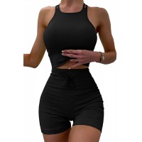 QINSEN Workout 2 Piece Shorts Set for Women Exercise Yoga Running Sports Bra High Waist Biker Short Outfits - BL1PZ7EXY