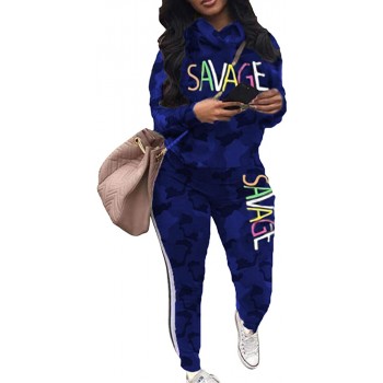 Sexyshine Women's Casual 2 Piece Camouflage Letter Print Outfits Pullover Sweatshirt Tops Long Pants Tracksuits Set Plus Size - BXCQP4PWM