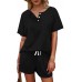 WIHOLL Two Piece Outfits for Women Lounge Sets Button Down Top and Shorts Set Sweatsuits with Pockets - BGDM44ZBG