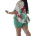 Women Plus Size Two Piece Outfits Crop Top Shorts Set Floral Print Top Beach Tracksuits Shorts With Pockets - B164WNL8B