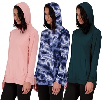 3 Pack: Women's Dry Fit Long-Sleeve Hoodie Pullover Sweatshirt With Kangaroo Pocket – Workout Active Lounge Casual - BHBZ80DTD