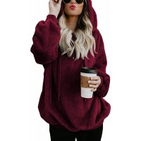 Womens Athletic Fuzzy Hoodies Sherpa Pullover Hoodie for Women Zip Oversized Plush Hoodie - BVM68365L
