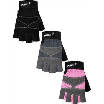 3 Pairs Kids Half Finger Gloves Non-Slip Gel Gloves Adjustable Sports Gloves for Children Cycling Biking Pink Grey and Black - BPPXNDJ8H