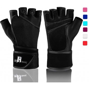 RIMSports Premium Leather Weight Lifting Gloves with Wrist Support for Supreme Protection Wrist Wrap Gloves with Palm Padded and Thumb Protected Workout Gloves for Weightlifting Pullups & Deadlift - B3AURXXMQ