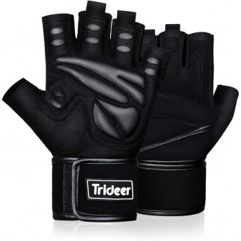 Trideer Padded Workout Gloves for Men Gym Weight Lifting Gloves with Wrist Wrap Support Full Palm Protection & Extra Grips for Weightlifting Exercise Cross Training Fitness Pull-up - BBJ6XLH8H