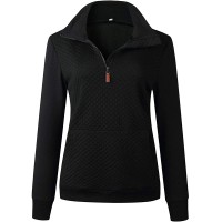 ASHER FASHION Women Fleece Sweatshirt Lightweight 1 4 Zipper Long Sleeve Plain Ladies Casual Pullover Shirts Tops - BOX2RQB9A