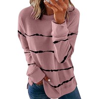 SMENG Womens Casual Crewneck Sweatshirt Striped Long Sleeve Side Split Pullover Tops - BSQ6GHXCB