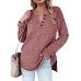 Sweatshirts for Women Casual Side Slit Henley Long Sleeve V Neck Shirt Solid Color Fall Winter Oversized Tunic Tops - BU0Y36KE5