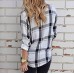TUNUSKAT Womens Colorful Plaid Shirt Casual Long Sleeve Button Up Blouses Cardigan With Pocket Loose Lapel Tops Outwear - BV2NL5GWU