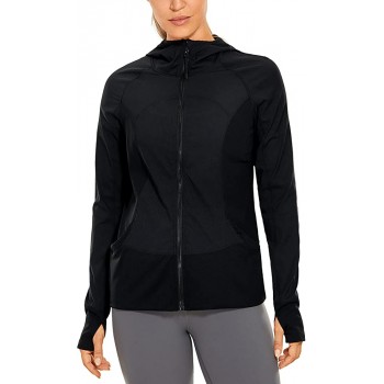 CRZ YOGA Women's Lightweight Breathable Athletic Jackets Full Zip Sweatshirt Running Hoodies with Pockets - B89TVEG5A