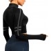 Dream Slim Women's Crop Jacket Long Sleeve ½ Zip Athletic Shirts Thumb Hole Yoga Running Workout Tops - B9KGF6FTW