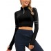 Dream Slim Women's Crop Jacket Long Sleeve ½ Zip Athletic Shirts Thumb Hole Yoga Running Workout Tops - B9KGF6FTW