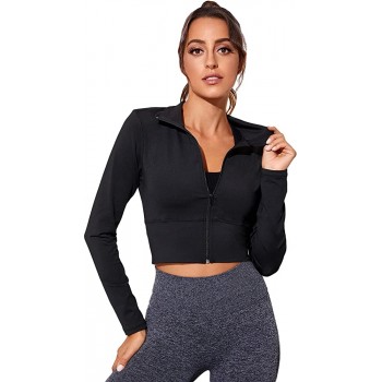 SOLY HUX Women's Athletic Zip Up Long Sleeve Crop Lightweight Workout Sports Jacket - B53AT2FJU