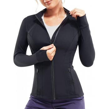 TrainingGirl Women's Sports Jacket Full Zip Workout Running Jacket Slim Fit Long Sleeve Yoga Track Jacket with Thumb Holes - BZXKHTAGW
