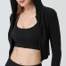 Women's Hooded Jacket Full-Zip Long Sleeve Solid Yoga Crop Top Hoodie Sweatshirt - B8N49HZX5