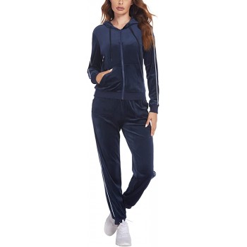 Cloth & Trim Sweatsuits Set Full Zip Hoodie Women Sportswear Velour Sportswear With Pocket S-XXL - BE8OKP9L6