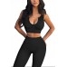 FAFOFA Workout Outfits for Women 2 Piece Ribbed Seamless Crop Tank High Waist Yoga Leggings Sets - B95Y1DC3S