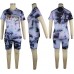 Fastkoala Women's 2 Pieces Outfits Clubwear Colorful Tie Dye Hooded Crop Top Shorts Joggers Tracksuit Sportswear Set - BK0KUE6XX