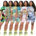 Fastkoala Women's 2 Pieces Outfits Clubwear Colorful Tie Dye Hooded Crop Top Shorts Joggers Tracksuit Sportswear Set - BK0KUE6XX