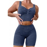 GXIN Workout Sets for Women 2 Piece Seamless Ribbed High Waist Running Shorts Gym Yoga Sports Bra Exercise Outfits - BZHGTUW7Q
