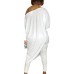 MESLIMA Women's Casual Loose Solid Off Shoulder Irregular Hem Top Elastic Waist Skinny Stretchy Long Pant Jumpsuit - B8CU0WR8M