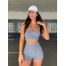 OQQ Workout Outfit for Women 2 Piece Seamless Acid Wash High Waist Shorts With Sports Bra Exercise Set - BEW36QNWA