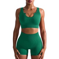 OQQ Workout Outfits for Women 2 Piece Seamless Ribbed High Waist Leggings with Sports Bra Exercise Set - BUTZ47YDV
